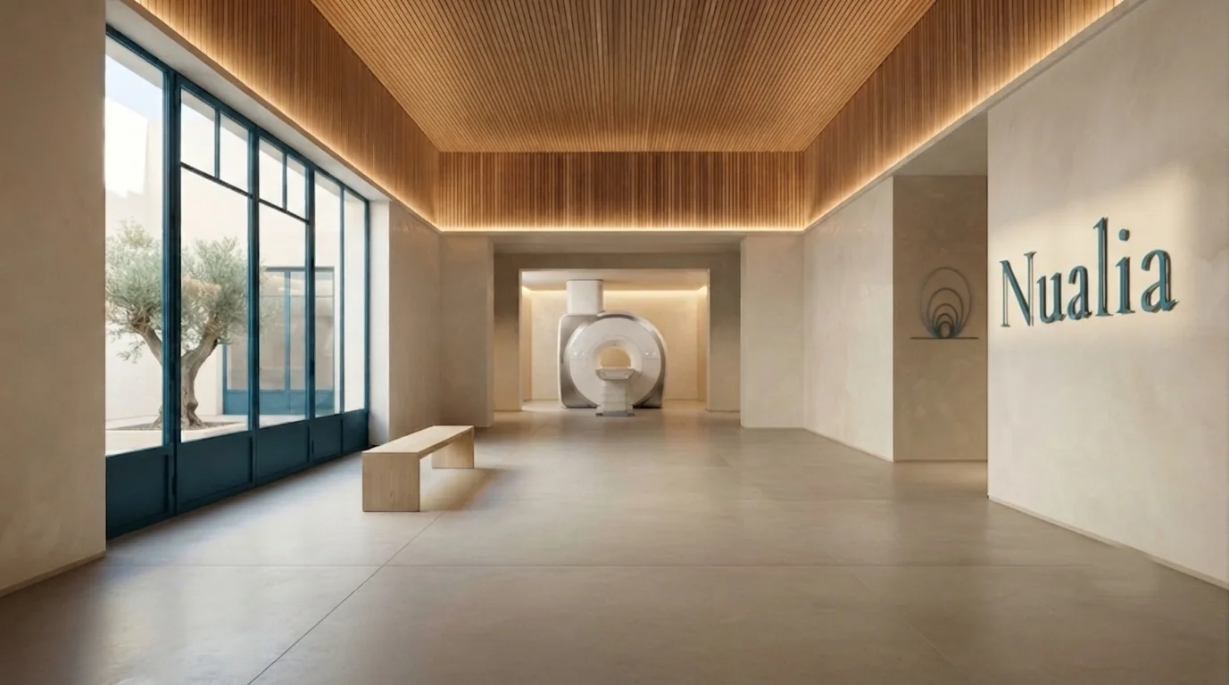 The scanning room, lit like architecture rather than a clinic